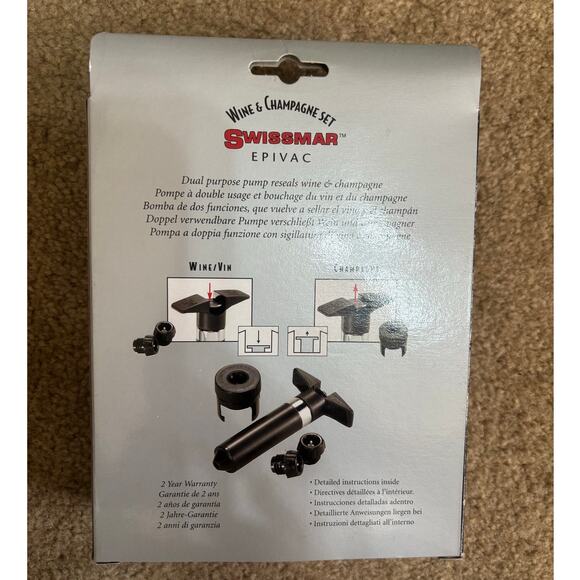 SWISSMAR Epivac Wine and Champagne Set Corkscrew Seals in Freshness - Picture 2 of 3